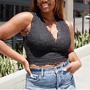 Express lace, smocked back crop top